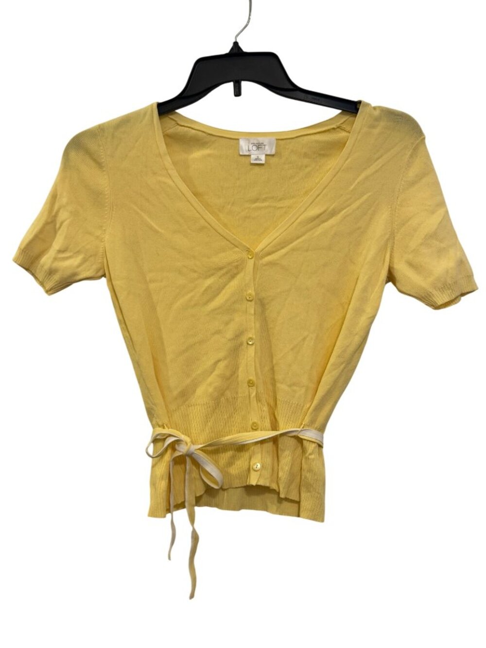 Ann Taylor Loft Yellow Short Sleeve Cardigan With Tie small